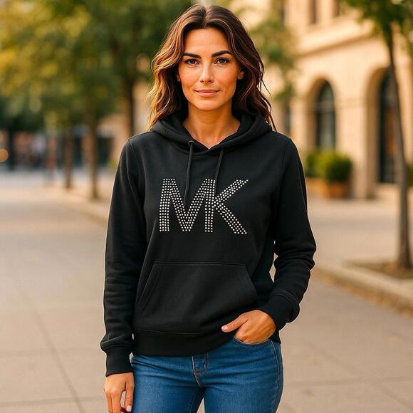 Michael Kors Tops - NWT Michael Kors Black Pullover Hoodie, Size 1X MK Beaded NWT